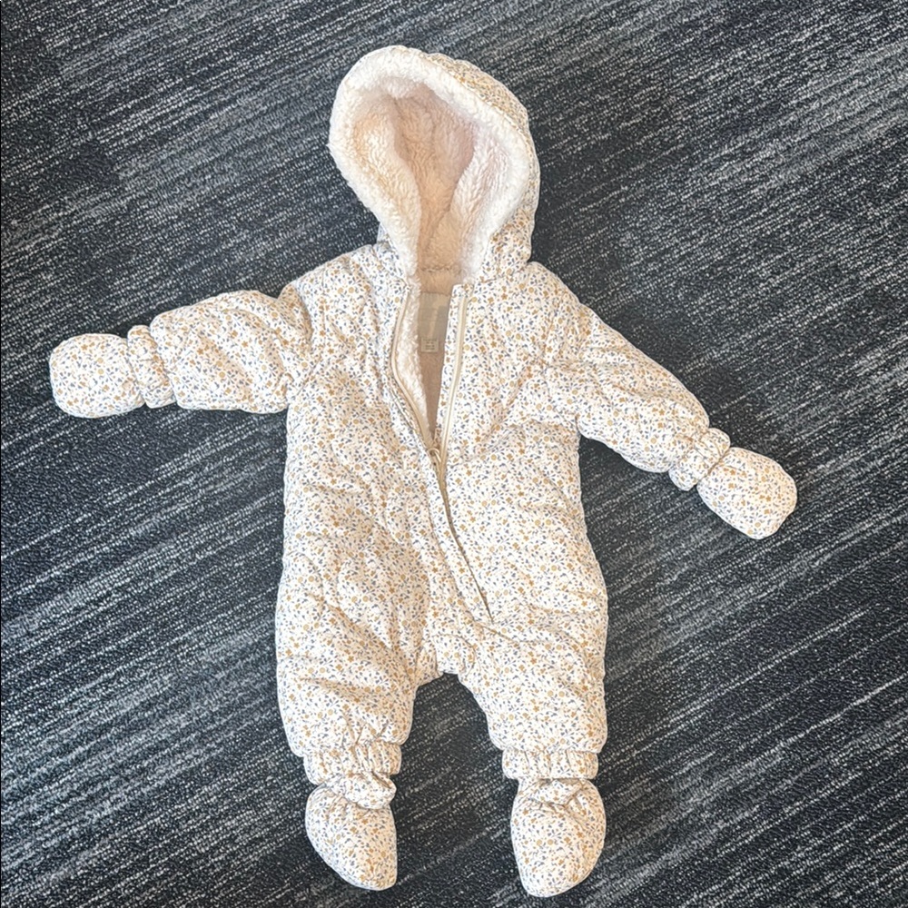 Zara FLORAL NYLON ONE-PIECE SUIT WITH DETACHABLE MITTENS AND BOOTIES
